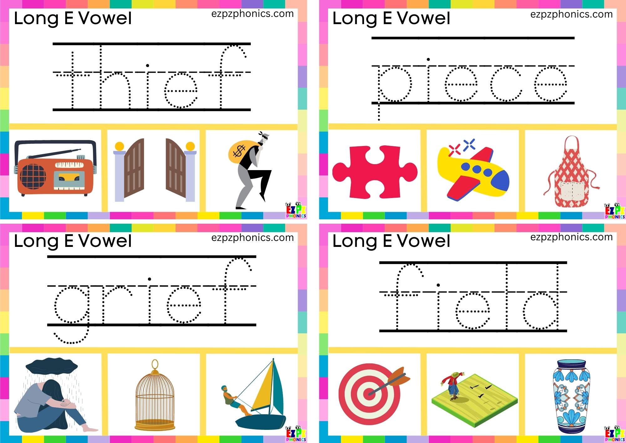 Write the word and clip the image Clip cards for long e vowel ie words